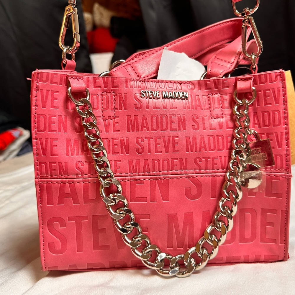 Steve Madden Pink Embossed Shoulder Bag with Gold Chain